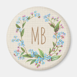 Monogram Vergiss-Me-Not-Wreath Blue Niedlich rusti Magnet
