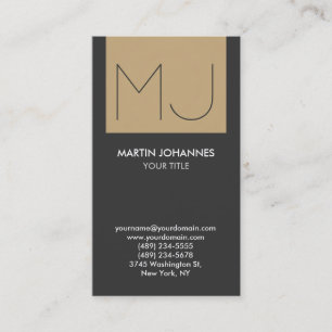 Monogram Vertikal Elegant Grau Beige Visitenkarte