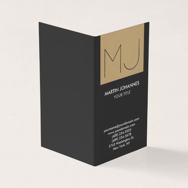 Monogram Vertikale elegante Graue Beige Business C Visitenkarten (Vorderseite)
