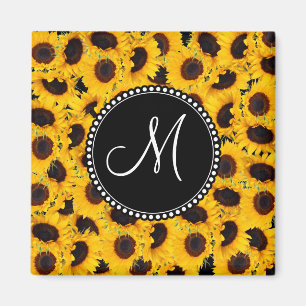 Monogram Vibranly Beautiful Sunflowers Magnet