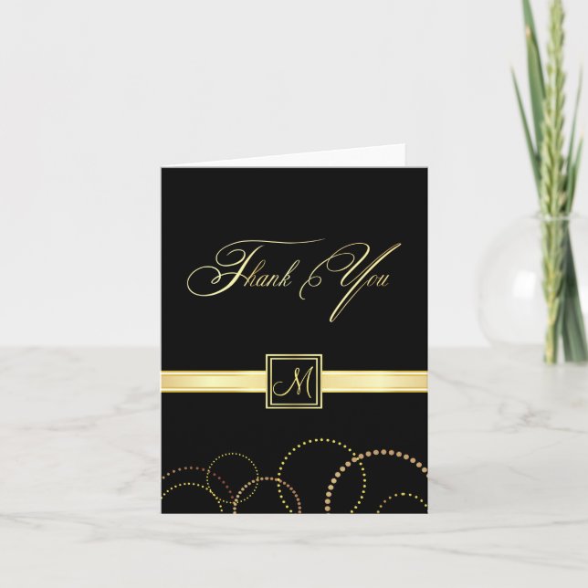 Monogram Vielen Dank Karten - Schwarz und Gold (Vorderseite)