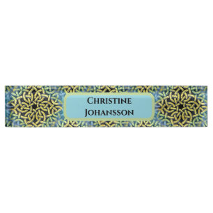 Monogram Viktorianisch Golden Trim Aqua Hintergrun Namensplakette