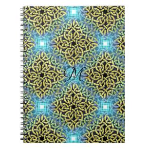 Monogram Viktorianisch Golden Trim Aqua Hintergrun Notizblock