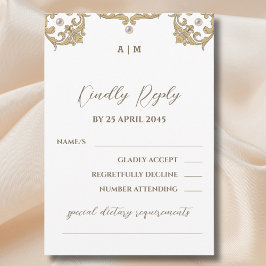 Monogram Viktorianisch Pearl Vintage Wedding RSVP  Karte