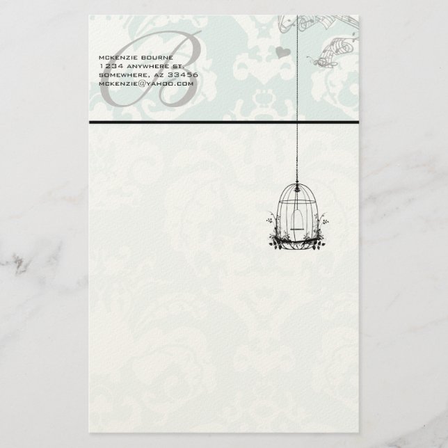 Monogram Vintag Bird Cage Stationierung Briefpapier (Vorderseite)