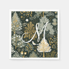 Monogram Vintag Boho Green Gold Weihnachtsbaumen Serviette