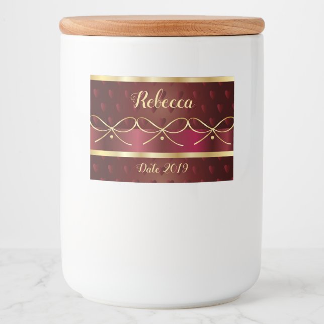 Monogram Vintag Burgundy Color Luxury Gold Decke Lebensmitteletikett (Vorderseite)