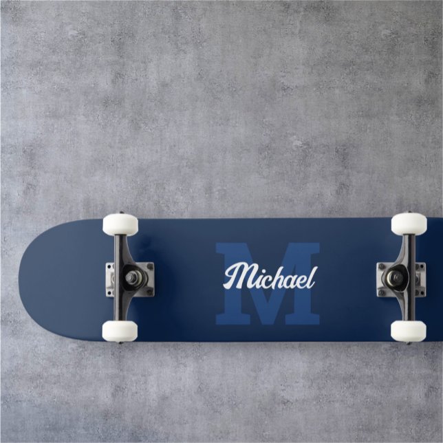 Monogram Vintag Calligraphy Navy Blue Skateboard (Von Creator hochgeladen)