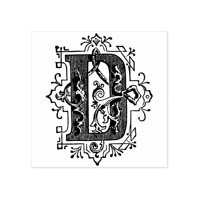 Monogram Vintag dekorativer Anfangsbuchstabe D Gummistempel (Prägung)