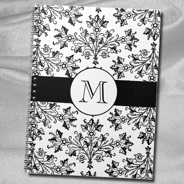 Monogram Vintag Floral Damask Muster Notebook Notizblock (Von Creator hochgeladen)