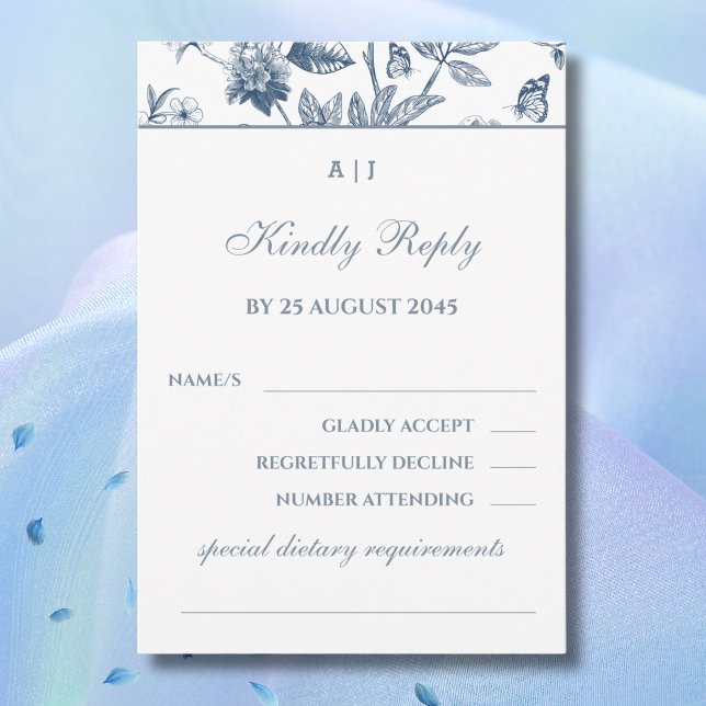 Monogram Vintag Floral French Wedding RSVP Card (Von Creator hochgeladen)