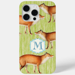 Monogram Vintag Fox Art Limon Wood Pattern iPhone 15 Pro Max Hülle
