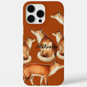 Monogram Vintag Fox Art Limon Wood Pattern iPhone 16 Pro Max Hülle