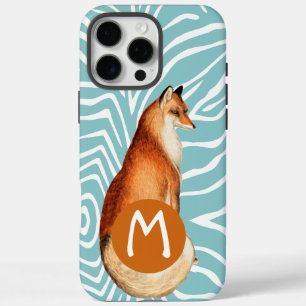 Monogram Vintag Fox Art ZebraPattern iPhone 16 Pro Max Hülle