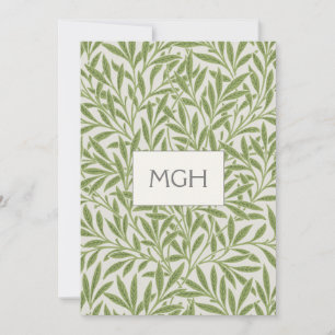 Monogram Vintag Green Willow Blätter Dankeskarte