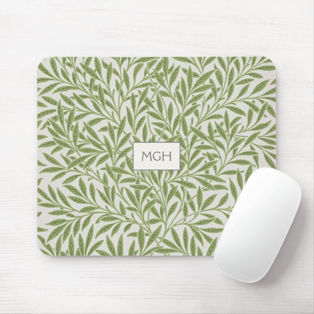 Monogram Vintag Green Willow Blätter Mousepad (Mit Mouse)