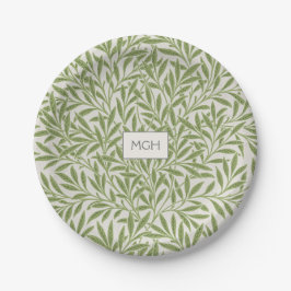 Monogram Vintag Green Willow Blätter Pappteller