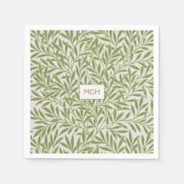 Monogram Vintag Green Willow Blätter Serviette