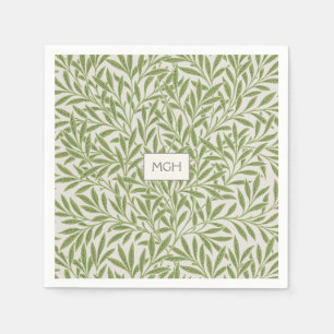 Monogram Vintag Green Willow Blätter Serviette
