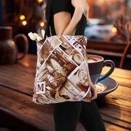 Monogram Vintag Paris Coffee Watercolor Collage Tasche