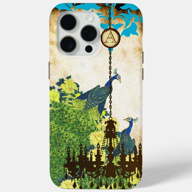 Monogram Vintag Peacock Khandelier Damask iPhone title_seo2 (Rückseite)