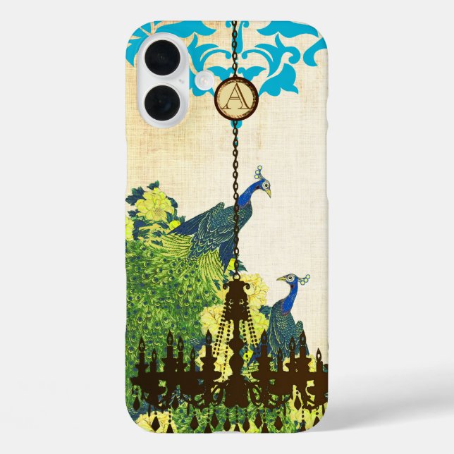 Monogram Vintag Peacock Khandelier Damask iPhone title_seo2 (Rückseite)