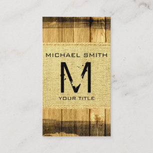 Monogram Vintag Rustic Burlap Wood Look Visitenkarte