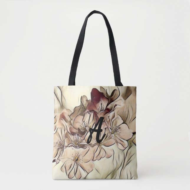 Monogram Vintage Braunkirschblüten zeichnend Tasche (Vorderseite)