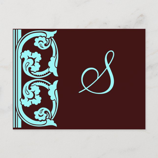 Monogram Vintage Element Blaugrün Postkarte (Vorderseite)