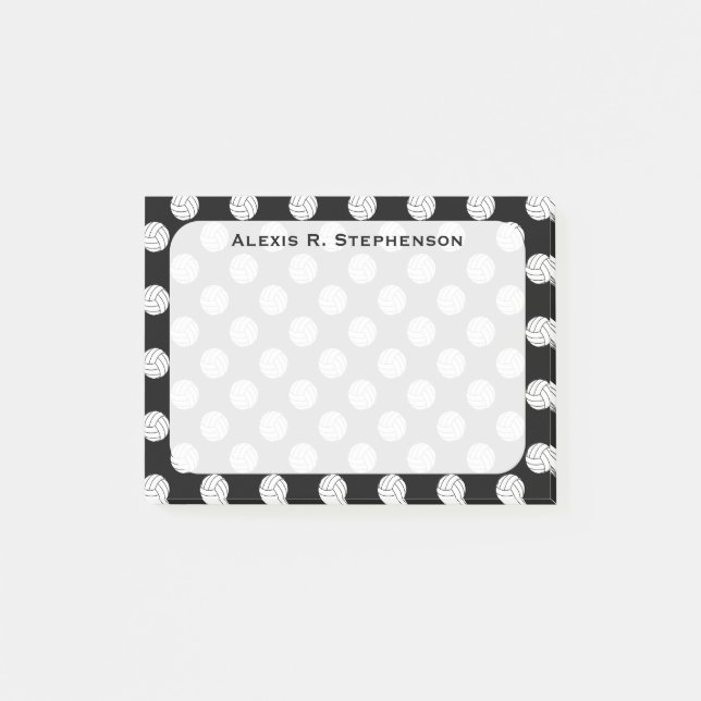 Monogram Volleyball Balls auf schwarz Post-it Klebezettel (Vorderseite)