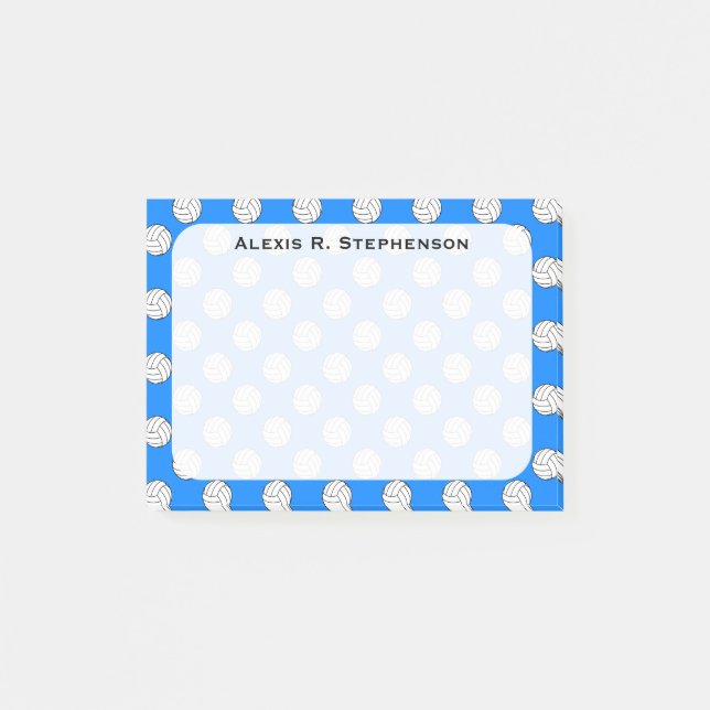 Monogram Volleyball Balls on Azure Blue Post-it Klebezettel (Vorderseite)