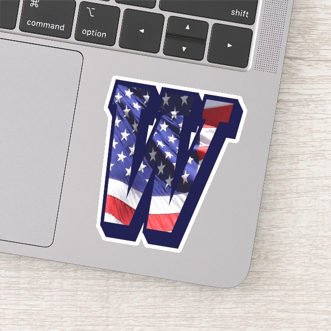 Monogram W American Flag Letter W Initial USA Aufkleber (Detail)