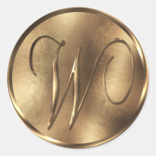 Monogram W Bronze Wedding Invitation Holiday Runder Aufkleber