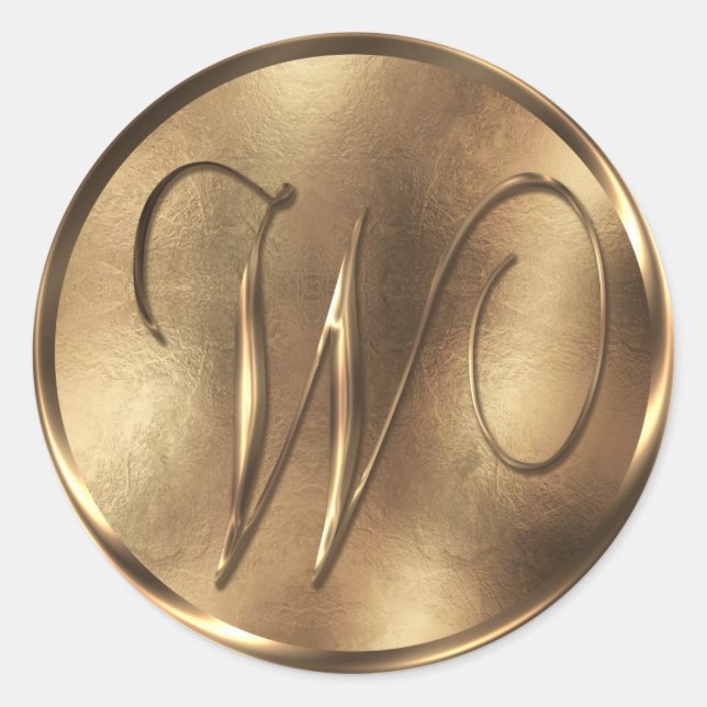 Monogram W Bronze Wedding Invitation Holiday Runder Aufkleber (Vorderseite)