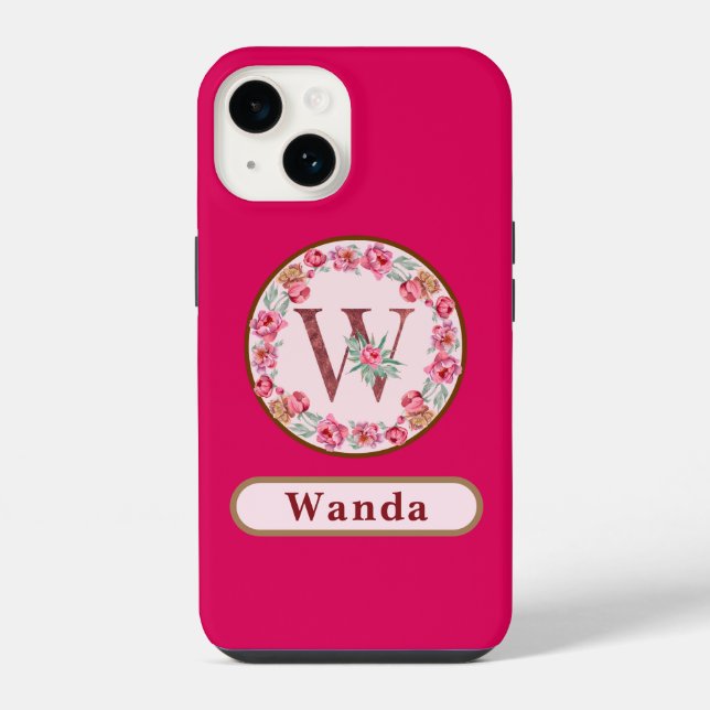 Monogram W Floral Customized Case Mate iPhone Case 14 Hülle (Rückseite)