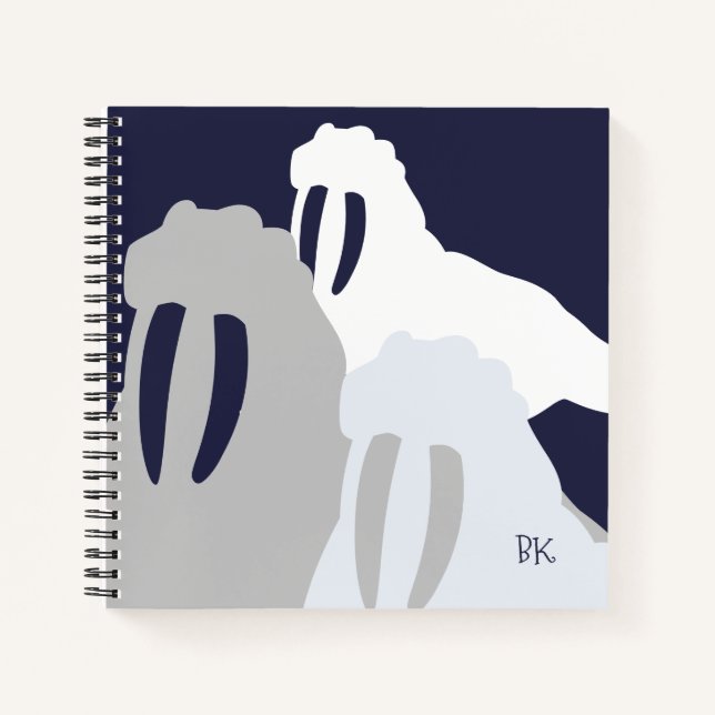 Monogram Walrus Blue Personalisiert Spiral Noteboo Notizbuch (Vorderseite)