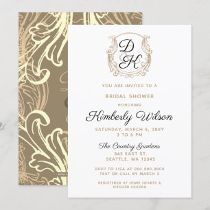 Monogram Wappen Black and Gold Brautparty Einladung