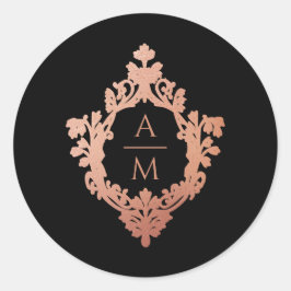 Monogram Wappen Black Pink Rose Gold Verzierte Hoc Runder Aufkleber