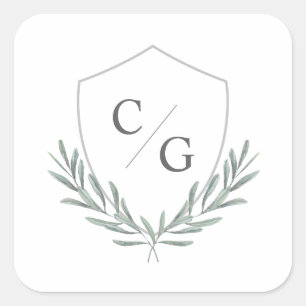 Monogram-Wappen für Olivenzweige Quadratischer Aufkleber