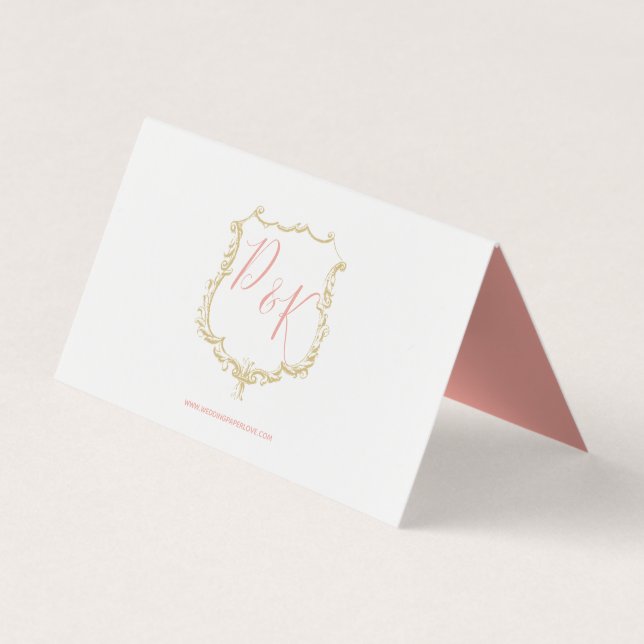 Monogram Wappen Gold Blush Wedding Platzkarten Visitenkarten (Rückseite)