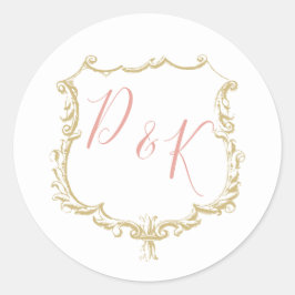 Monogram Wappen Gold Blush Wedding Runder Aufkleber