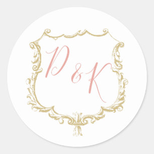 Monogram Wappen Gold Blush Wedding Runder Aufkleber