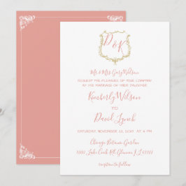 Monogram Wappen Goldblush-Hochzeit Einladung