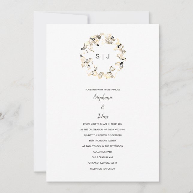Monogram Wappen Gray White Boho Simple Wedding Einladung (Vorderseite)