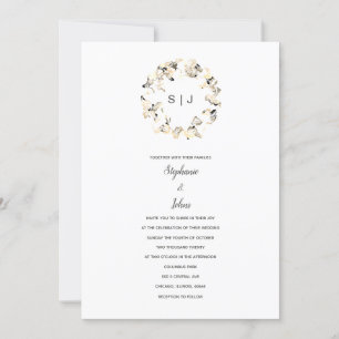 Monogram Wappen Gray White Boho Simple Wedding Einladung
