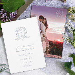 Monogram Wappen Herz Krone Weißsilber Hochzeit Einladung