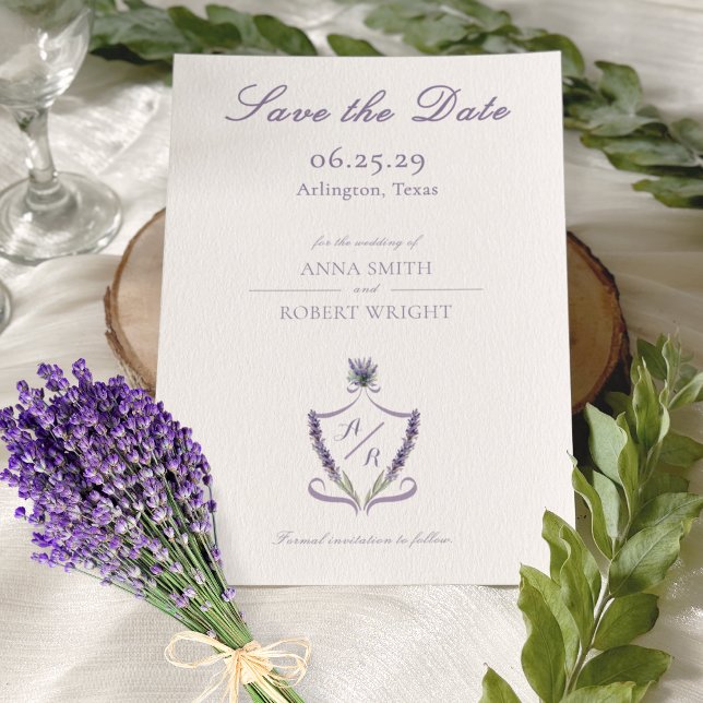 Monogram Wappen Lavender Elegant Script Wedding Save The Date (Von Creator hochgeladen)
