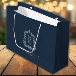 Monogram Wappen Navy Blue Wedding Große Geschenktüte