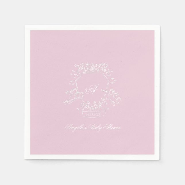 Monogram Wappen Pink Baby Shooting Paper Napkin Serviette (Vorderseite)