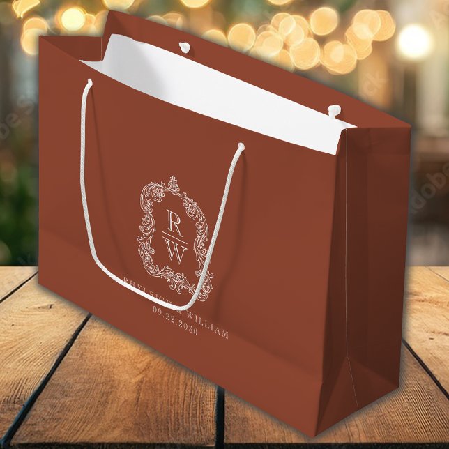 Monogram Wappen Terracotta Wedding Große Geschenktüte (Von Creator hochgeladen)